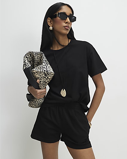 Black Cotton T-Shirt and Shorts Set