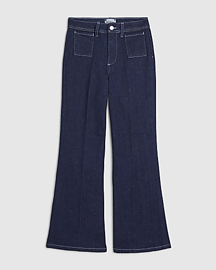 Petite Navy Relaxed Flare Jeans