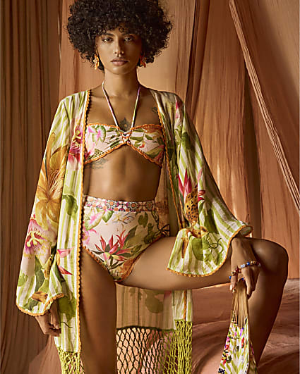 Pink High Waisted Floral Bikini Bottoms