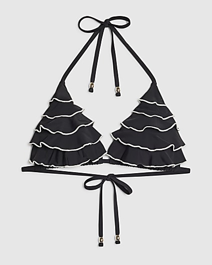 Black Triangle Mono Ruffle Bikini Top