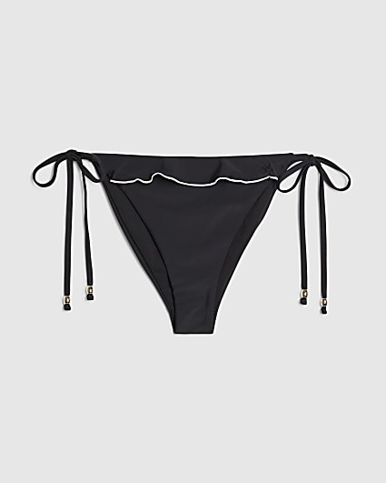Black Mono Ruffle Tie Side Bikini Bottoms