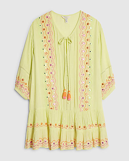 Green Mirror Embellished Mini Beach Dress