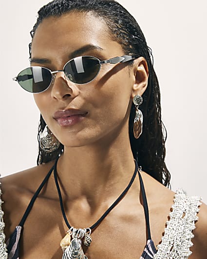 Silver 90s Round Slim Sunglasses