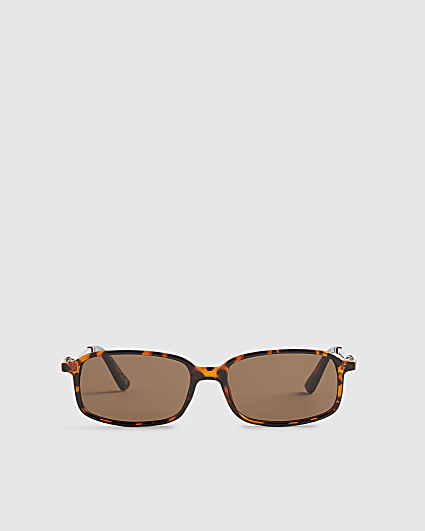 Brown Slim Rectangle Knot Temple Sunglasses