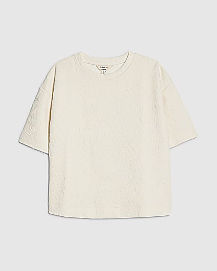 Petite Cream Short Sleeve Jacquard T-shirt