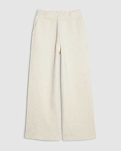 Cream Petite Jacquard Wide Trouser