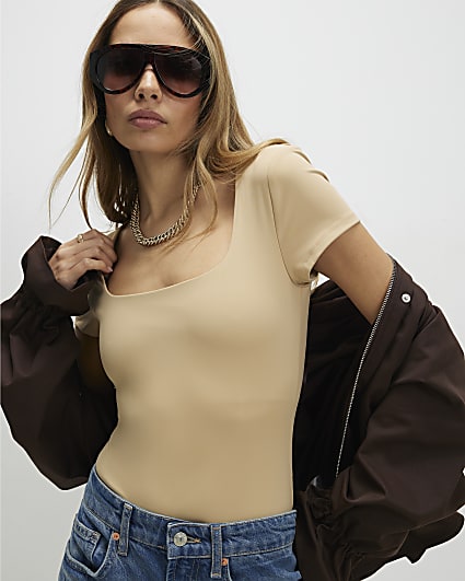 Beige Scoop Neck Bodysuit