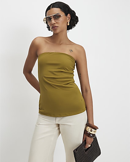 Green Polyamide Bandeau Top