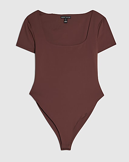 Petite Brown Scoop Neck Bodysuit