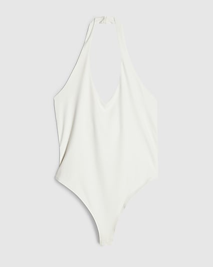 Petite Cream Sleeveless Halter Bodysuit