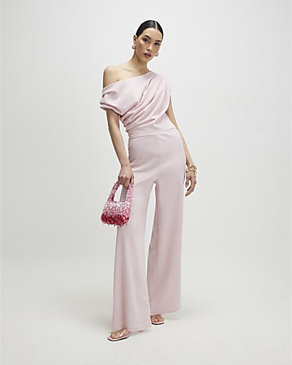 Pink Asymmetric Drape Jumpsuit