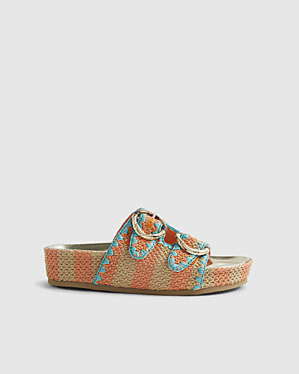 Orange Striped Footbed Sandals