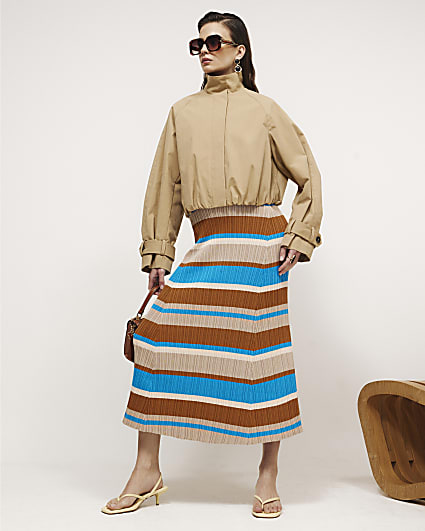 Beige Funnel Neck Chopped Trench Jacket