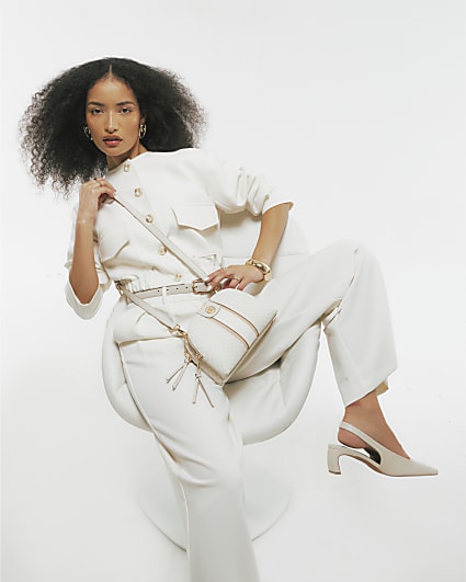 Cream Curved Top Cross Body Bag