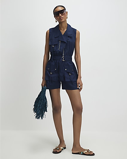 Navy Sleeveless Utility Playsuit