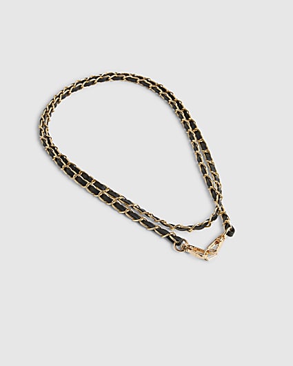 Black Cross Body Faux Leather Phone Chain