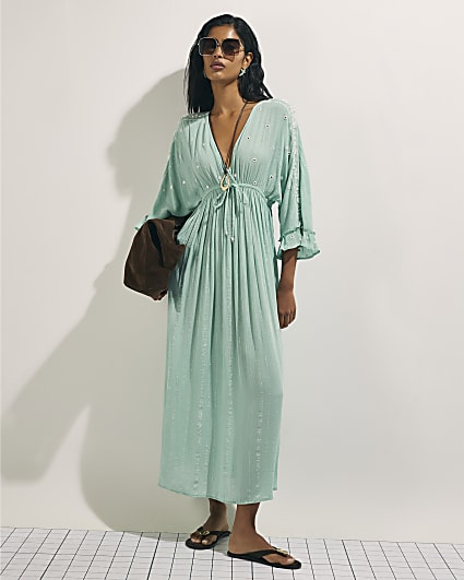 Blue Mirror Embroidered Maxi Dress