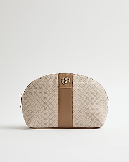 Beige Monogram Print Makeup Bag