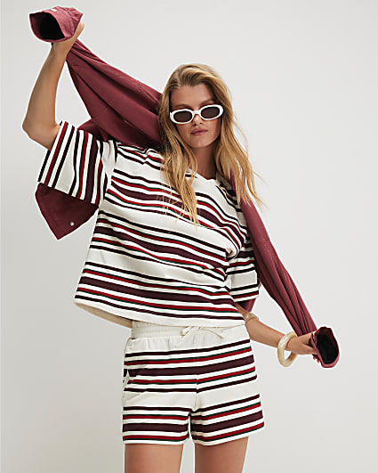 Cream Cotton Stripe Shorts