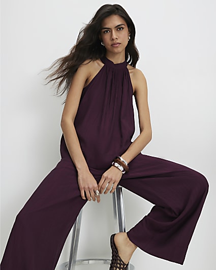 Red Textured Halter Neck Top