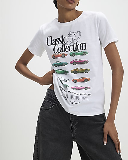 White Short Sleeve Classic Car T-shirt