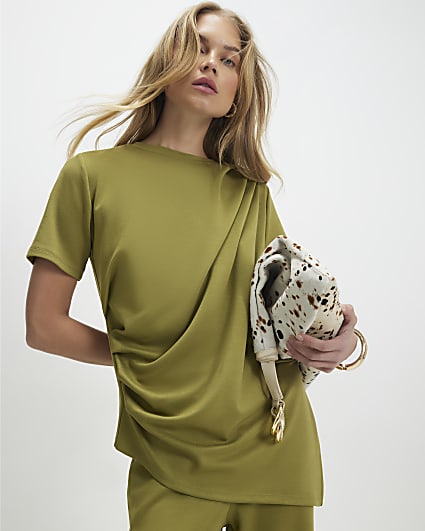 Green Short Sleeve Drape Tunic Top
