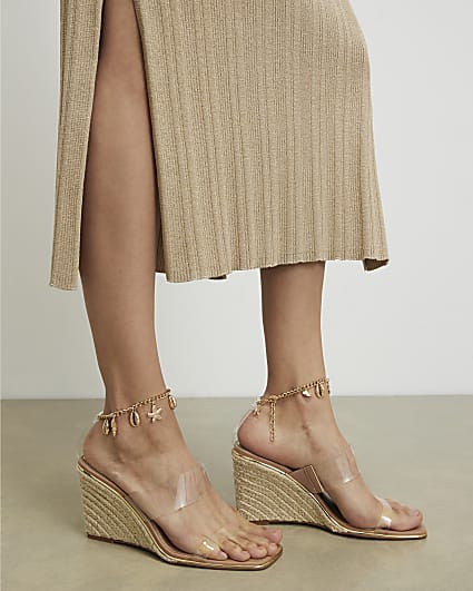 Beige Anklet Perspex Wedges