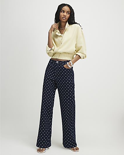 Blue Spot Print Relaxed Straight Jeans