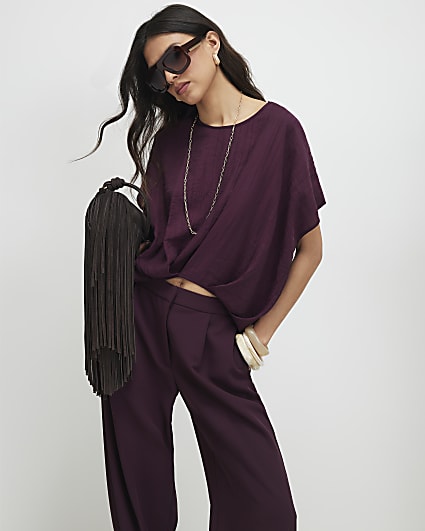 Purple Textured Tuck Hem Top