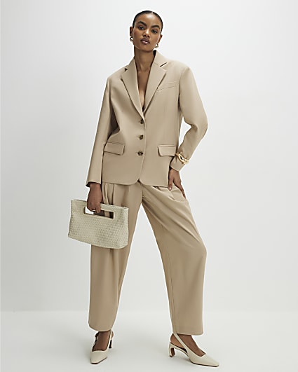Beige Barrel Leg Trousers