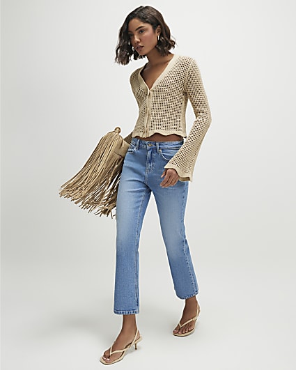 Blue Cropped Kick Flare Jeans