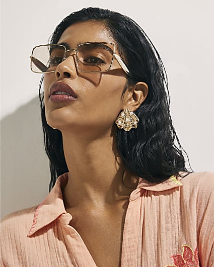 Gold Square Metal Sunglasses