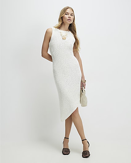 White Asymmetric Midi Dress