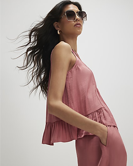 Pink Satin Sleeveless Top