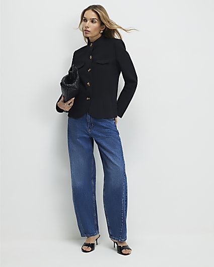 Black Pocket Detail Structured Jacket