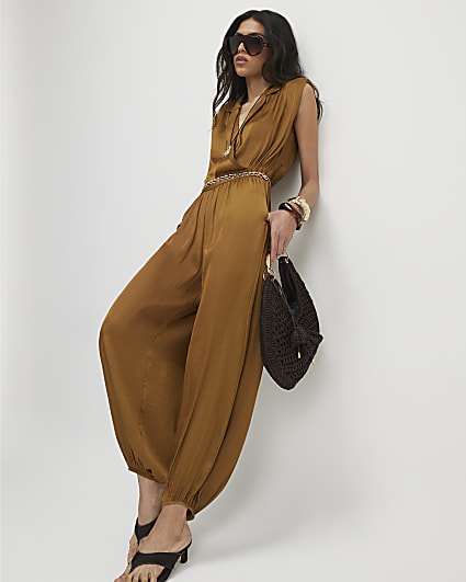 Orange Satin Balloon Leg Jumpsuit