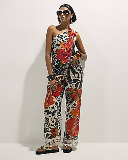 Black Floral Wide Leg Trousers