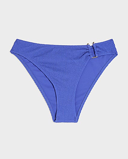 Blue High Leg Textured Bikini Bottoms