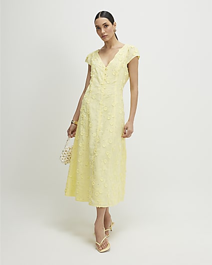 Yellow Boutique 3D Flower Midi Dress