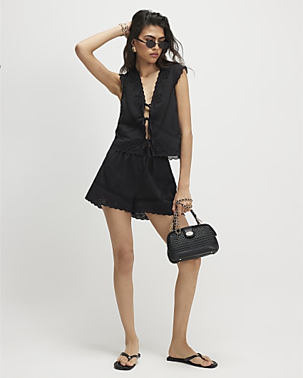 Black Embroidered Shorts