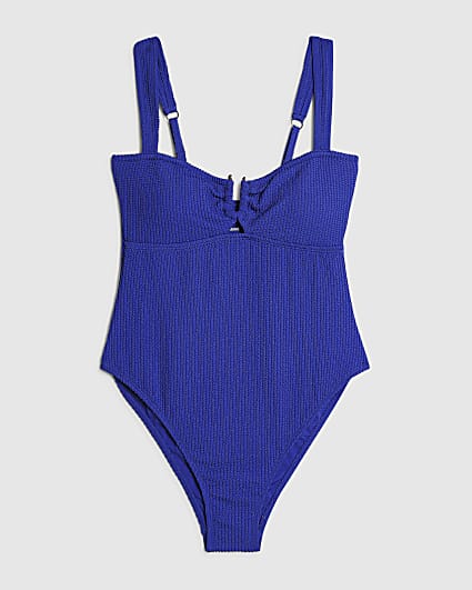 Blue Metal Trim Textured Swimsuit
