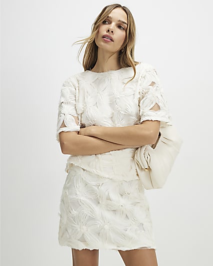 Cream Floral 3D Mini Skirt