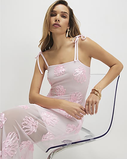 Pink Sleeveless Cornelli Shell Maxi Dress