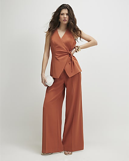 Orange Wide Leg Tailored Trousers