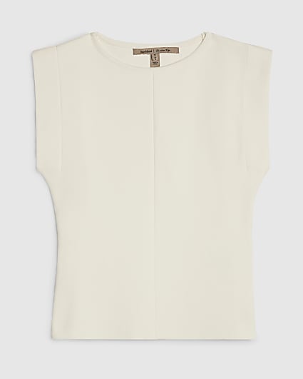 Petite Cream Fitted Knit Sleeveless Top