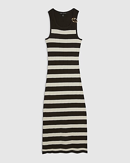 Petite Brown Stripe Knitted Maxi Dress