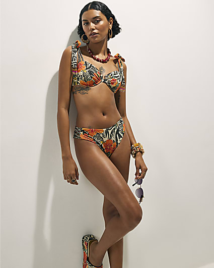 Black Floral Low Rise Bikini Bottoms