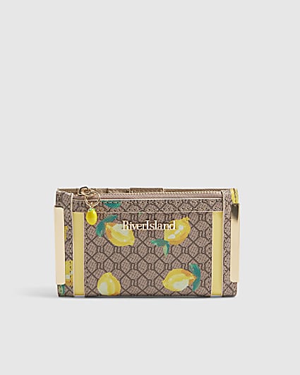 Beige Lemon Monogram Print Mini Purse