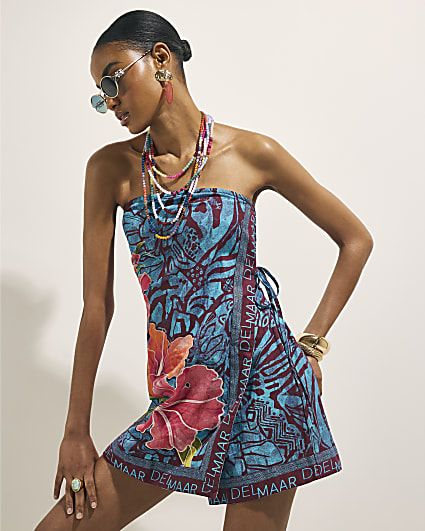 Blue Wrap Mini Playsuit