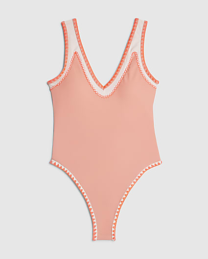 Pink Whipstitch Plunge Swimsuit
